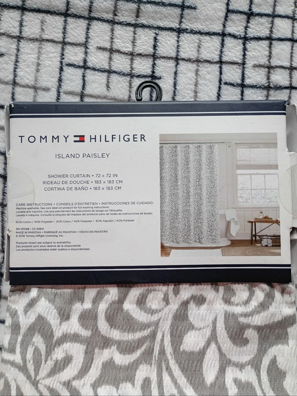 Tommy Hilfiger 72x72 Island Paisley Shower Curtain - Gray & White NEW